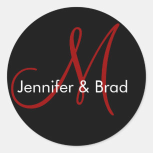 Rond Noms des mariées mariages Monogramme Sticker Rouge