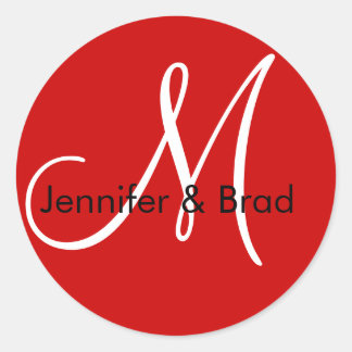 Rond Noms des mariées mariages Monogramme Sticker Rouge