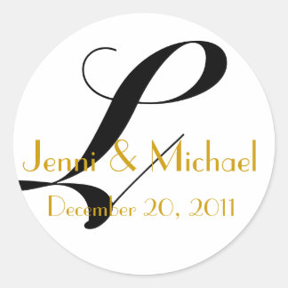 Rond Noms et date du mariage Monogram L Sticker Gold