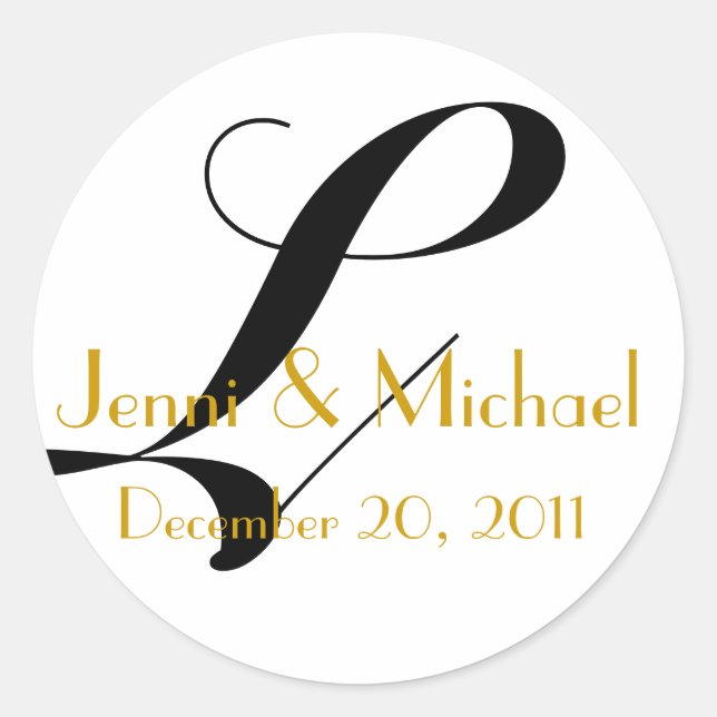 Rond Noms et date du mariage Monogram L Sticker Gold (Devant)