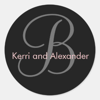 Rond Noms et monogramme initial B Sticker noir et rose