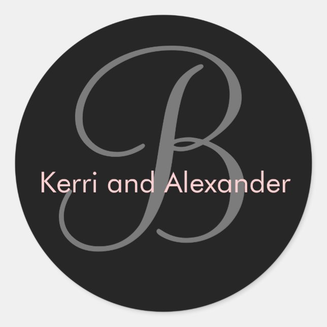 Rond Noms et monogramme initial B Sticker noir et rose (Devant)