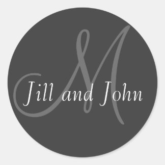 Rond Noms et Monogramme initial Mariage Sticker Gris
