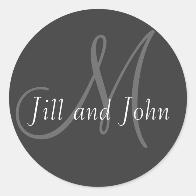 Rond Noms et Monogramme initial Mariage Sticker Gris (Devant)