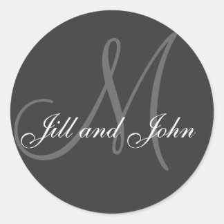 Rond Noms et Monogramme initial Mariage Sticker Gris