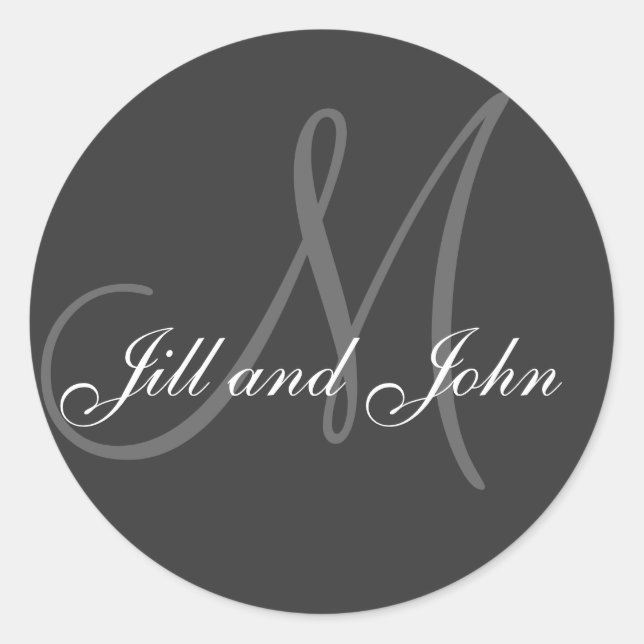Rond Noms et Monogramme initial Mariage Sticker Gris (Devant)