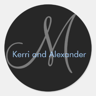 Rond Noms et monogramme initial Sticker noir et bleu