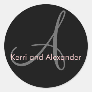 Rond Noms et monogramme initial Sticker noir et rose