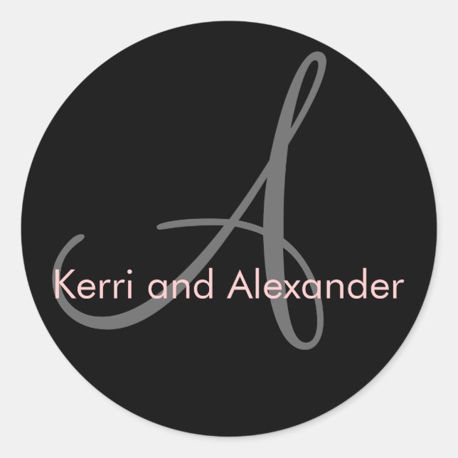 Rond Noms et monogramme initial Sticker noir et rose (Devant)