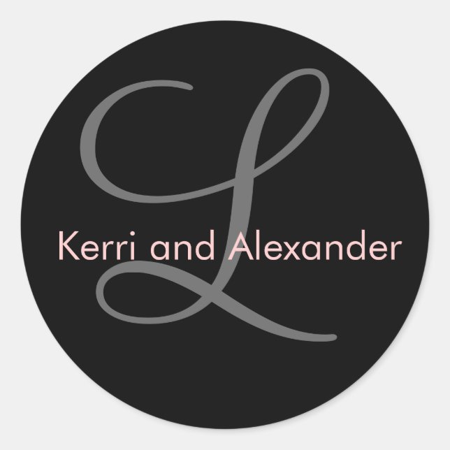 Rond Noms et monogramme initial Sticker noir et rose (Devant)