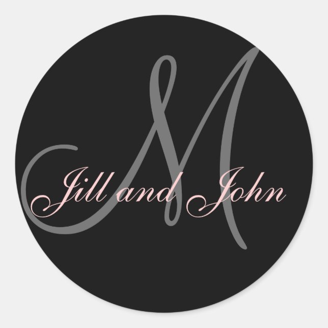 Rond Noms et monogramme initial Sticker noir et rose (Devant)