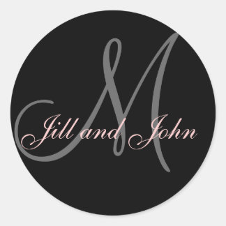 Rond Noms et monogramme initial Sticker noir et rose