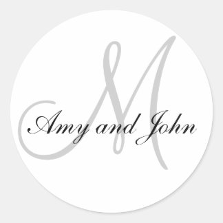 Rond Noms et Sticker Mariage Monogramme initial Blanc