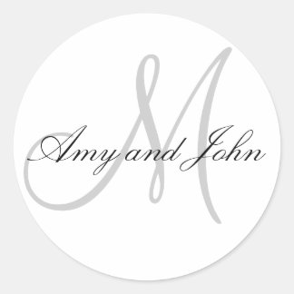 Rond Noms et Sticker Mariage Monogramme initial Blanc