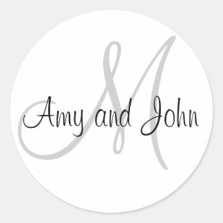Rond Noms et Sticker Mariage Monogramme initial Blanc