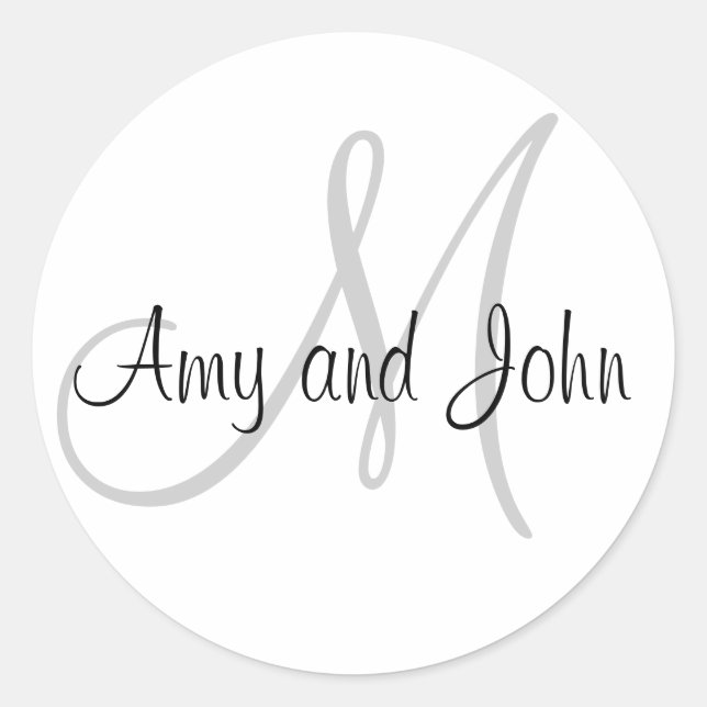 Rond Noms et Sticker Mariage Monogramme initial Blanc (Devant)
