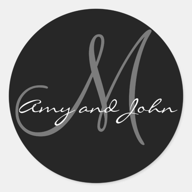 Rond Noms et Sticker Mariage Monogramme initial noir (Devant)