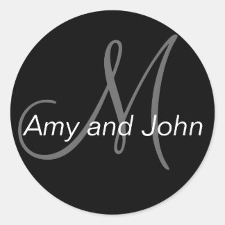 Rond Noms et Sticker Mariage Monogramme initial noir