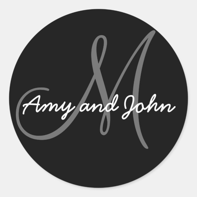 Rond Noms et Sticker Mariage Monogramme initial noir (Devant)