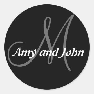 Rond Noms et Sticker Mariage Monogramme initial noir