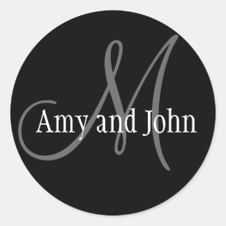 Rond Noms et Sticker Mariage Monogramme initial noir