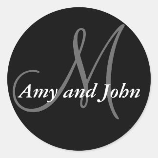 Rond Noms et Sticker Mariage Monogramme initial noir