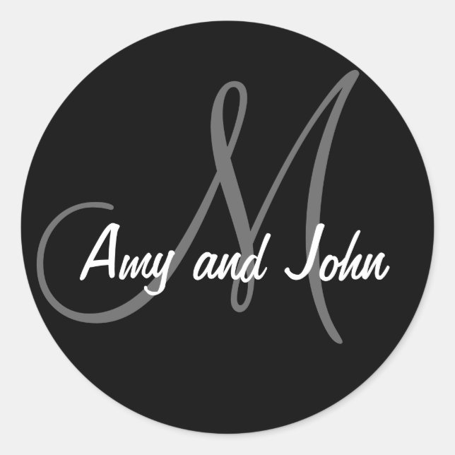 Rond Noms et Sticker Mariage Monogramme initial noir (Devant)