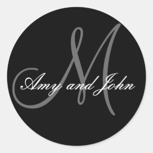 Rond Noms et Sticker Mariage Monogramme initial noir