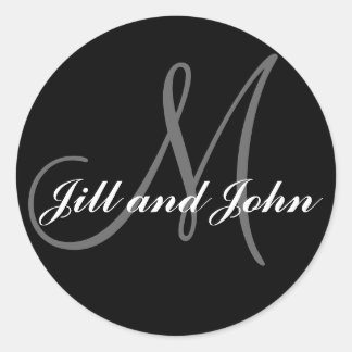 Rond Noms et Sticker Mariage Monogramme initial noir