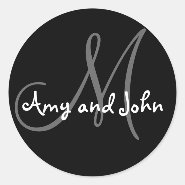Rond Noms et Sticker Mariage Monogramme initial noir (Devant)