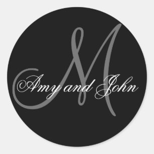 Rond Noms et Sticker Mariage Monogramme initial noir