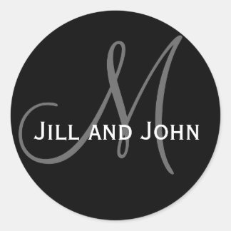 Rond Noms et Sticker Mariage Monogramme initial noir