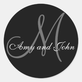 Rond Noms et Sticker Mariage Monogramme initial noir