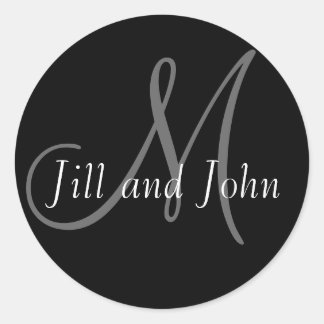 Rond Noms et Sticker Mariage Monogramme initial noir