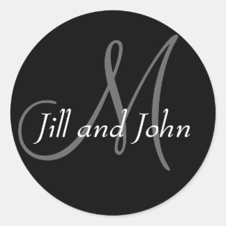 Rond Noms et Sticker Mariage Monogramme initial noir