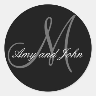 Rond Noms et Sticker Mariage Monogramme initial noir