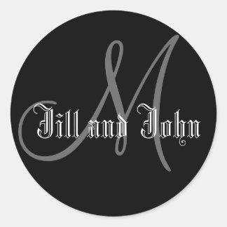 Rond Noms et Sticker Mariage Monogramme initial noir