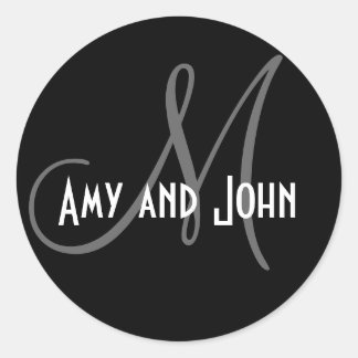 Rond Noms et Sticker Mariage Monogramme initial noir