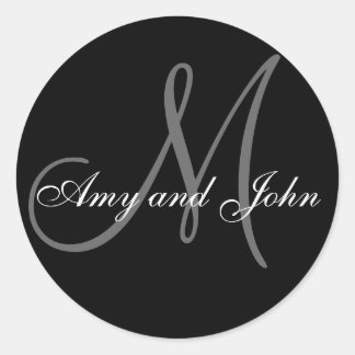 Rond Noms et Sticker Mariage Monogramme initial noir