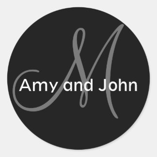 Rond Noms et Sticker Mariage Monogramme initial noir