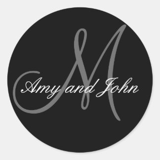 Rond Noms et Sticker Mariage Monogramme initial noir
