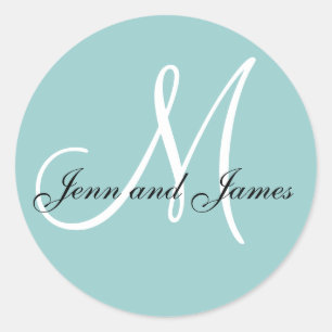 Rond Noms et Sticker Monogramme initial Bleu et blanc