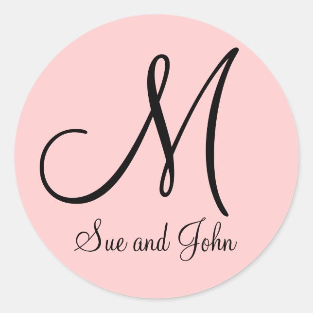 Rond Noms Monogramme Initial Rose Wedding Favor Sticker (Devant)
