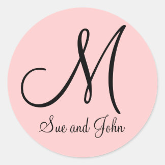 Rond Noms Monogramme Initial Rose Wedding Favor Sticker