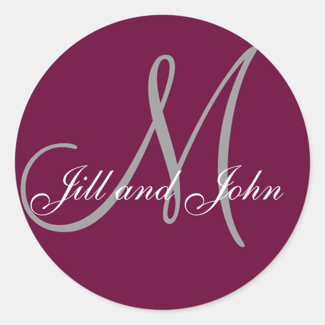 Rond Noms Sticker Mariage Monogramme initial WIne rouge (Devant)