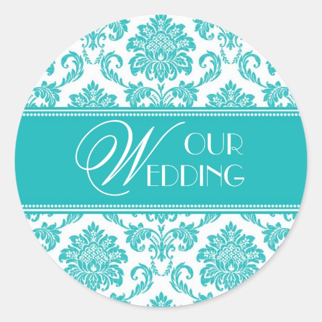 Rond Notre Sticker Damask Turquoise Mariage (Devant)