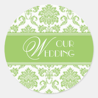 Rond Notre Sticker Mariage Apple Green Damask