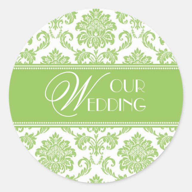 Rond Notre Sticker Mariage Apple Green Damask (Devant)