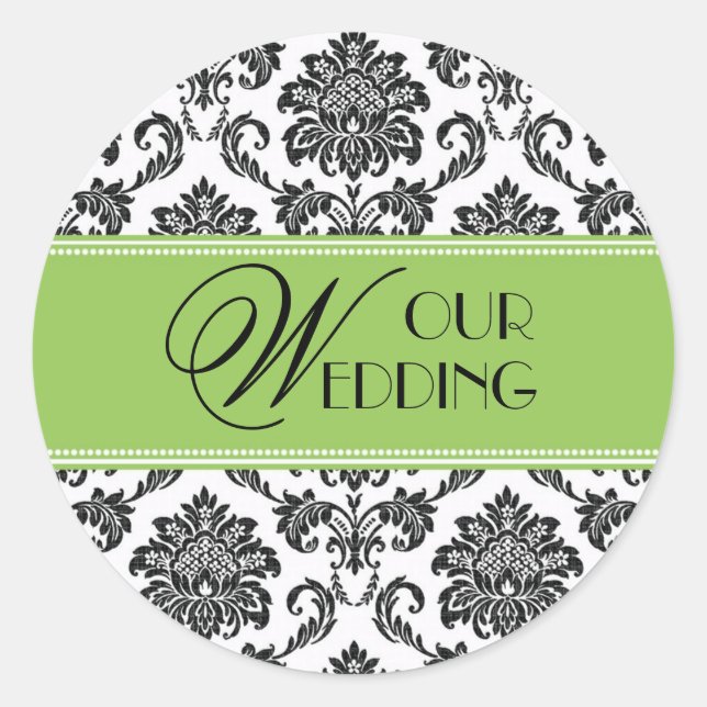 Rond Notre Sticker Mariage Apple Green Damask (Devant)