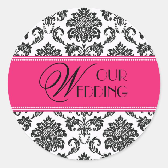 Rond Notre Sticker Mariage Fuchsia Orange Damask (Devant)